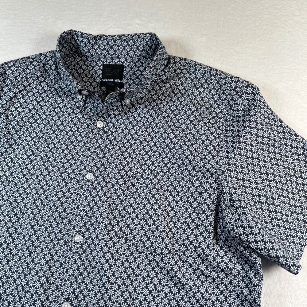 14th & Union Mens XL Trim Fit Short Sleeve Button Down Shirt Floral Daisy Navy